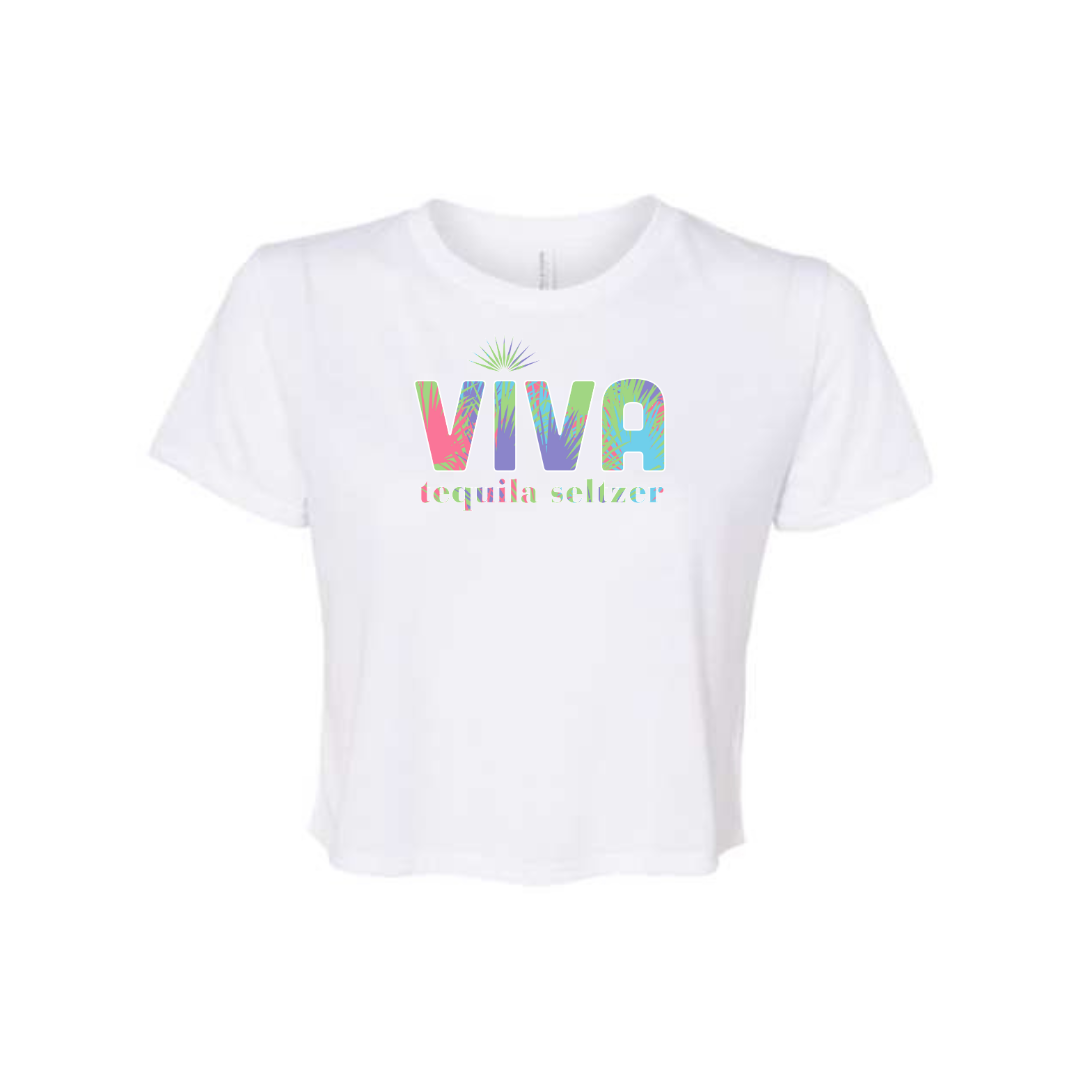 Viva Woman's Crop Top White Colorful Agave