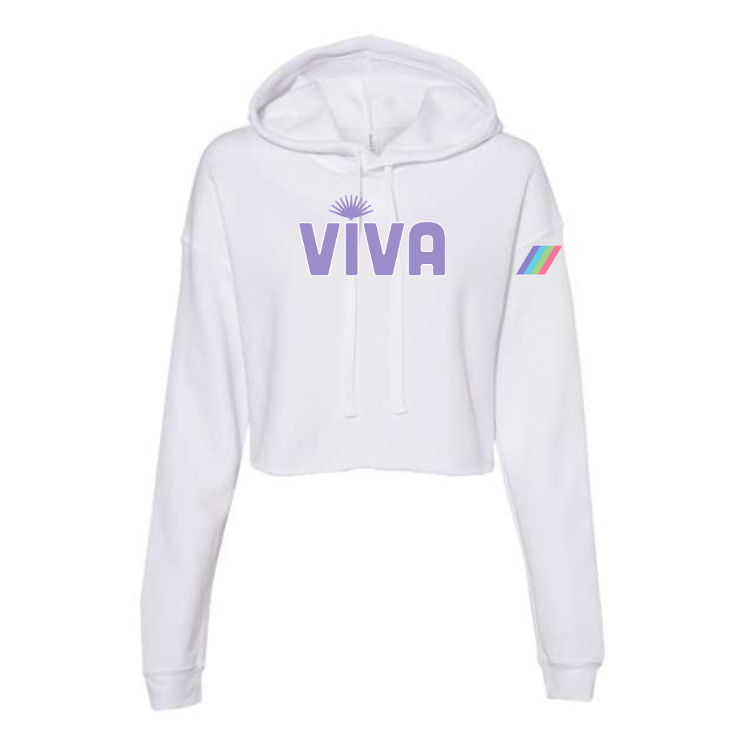 Viva White Crop Top Purple Logo