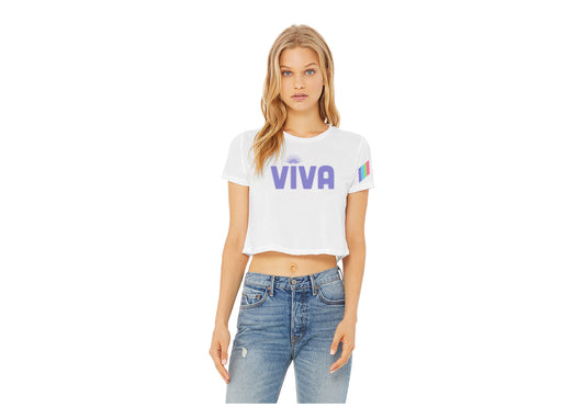 Viva Woman's Crop Top White Purple Logo